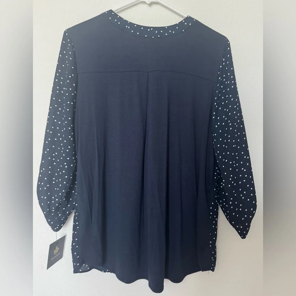 Navy/Polka Dot Fortune + Ivy 3/4 sleeve Blouse Size M - Picture 2 of 5